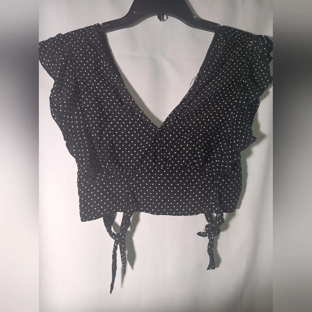 Free People Chic Black Polka Dot Tie-Strap Top